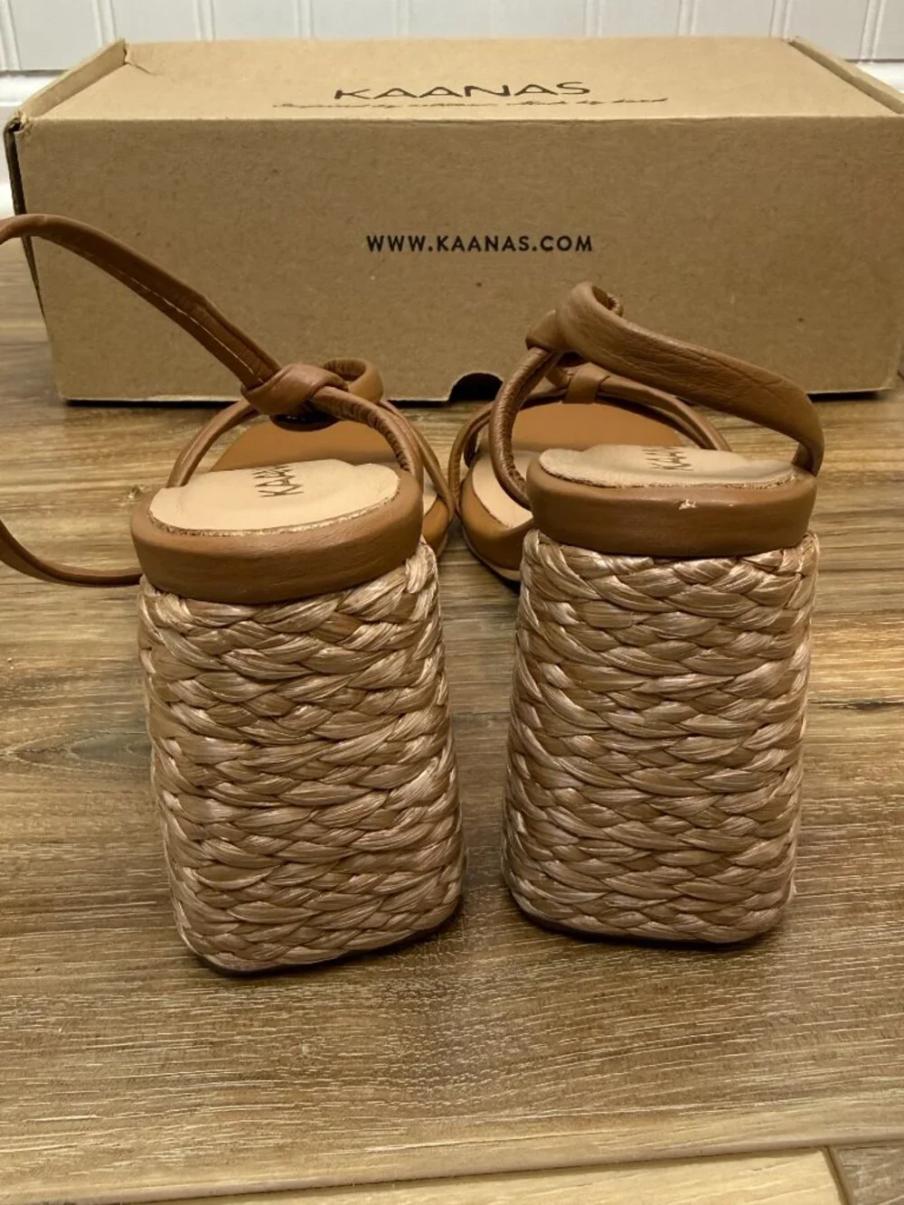 Kaanas Tan Leather San Jose Strappy Raffia 3.25